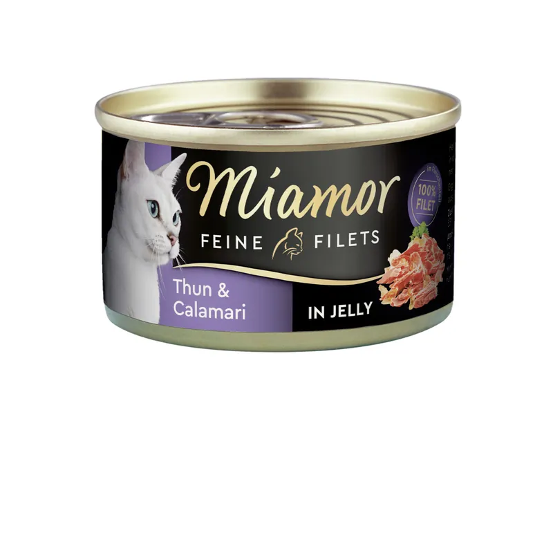 Sparpaket 24 x 100 g Miamor Feine Filets in Jelly Thun & Calamari Katzen Nassfutter Ausverkauf